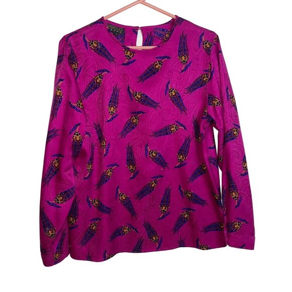 Classiques Vintage Womens Blouse Size 6 Pink Long Sleeve Casual Pure Silk - Picture 1 of 8